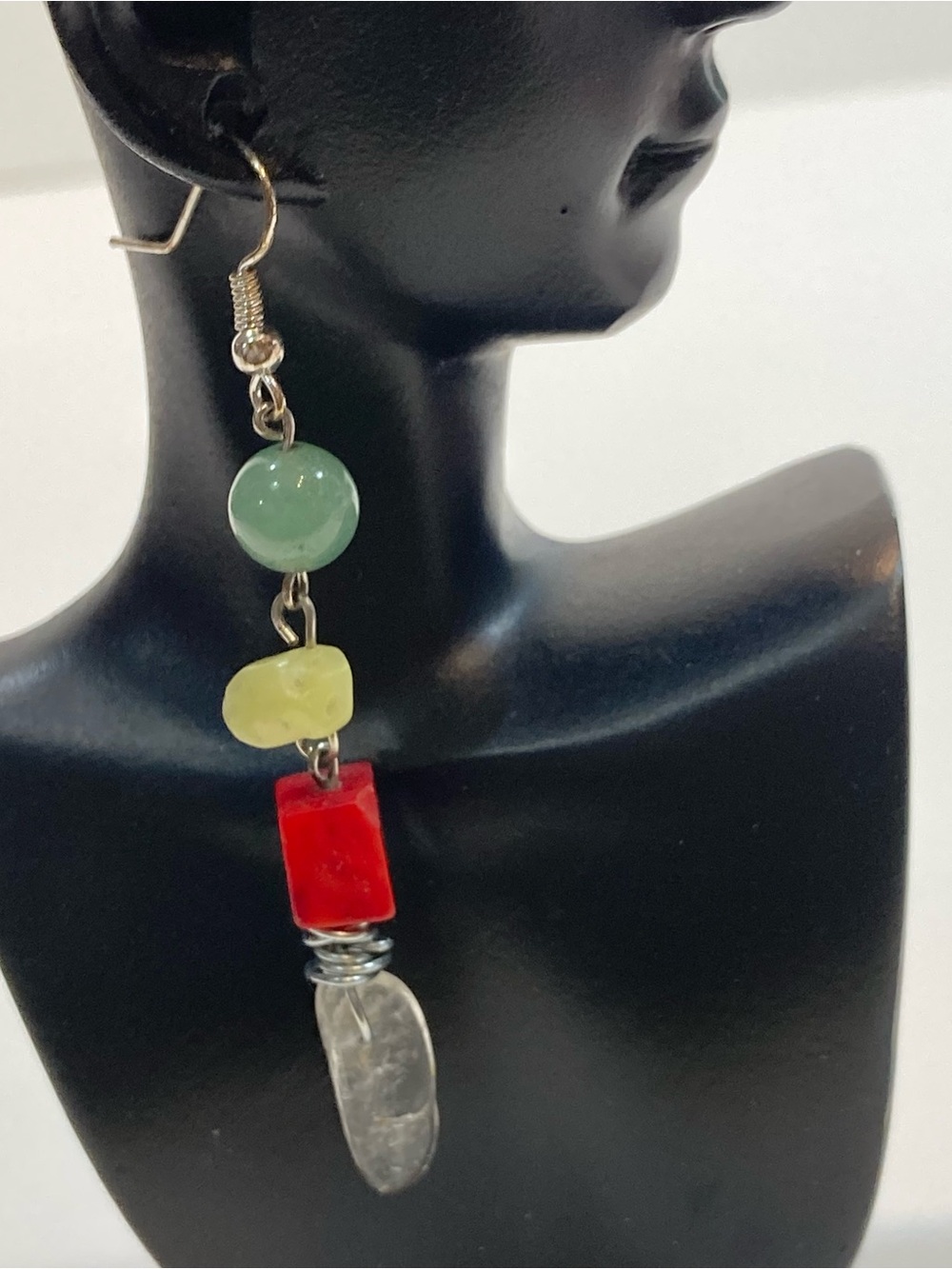 Handmade Rasta reggae hippie festival vibe gemstone Beaded Dangle Earrings